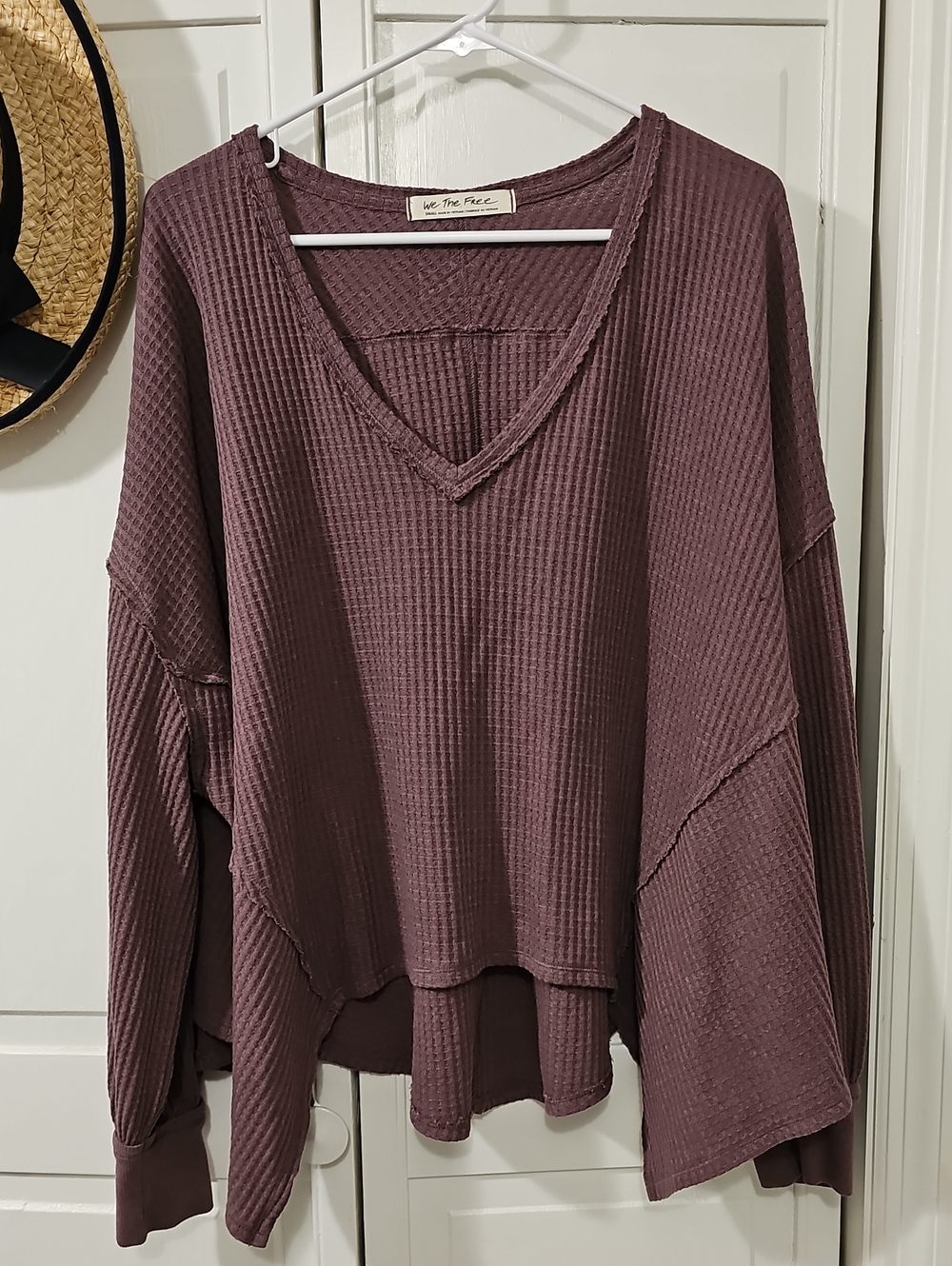 We The Free Mauve/Plum Waffle Knit V-Neck Pullover